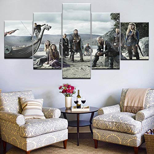 ADGUH 5 Bilder Leinwan5 hochauflösend gedruckte TV-Serien Viking Poster Home Wanddekoration Gemälde auf Leinwand für Familien Wohnzimmer5 Drucke auf Leinwand - 4