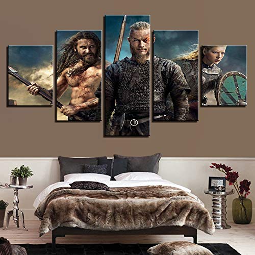 QYY 5 Pieces Wall Art Pictures Modern Homes Decor Canvas HD Prints Vikings Paintings Livings Room TV Series Posters Modular Bedroom - 2