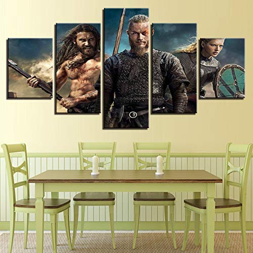 QYY 5 Pieces Wall Art Pictures Modern Homes Decor Canvas HD Prints Vikings Paintings Livings Room TV Series Posters Modular Bedroom - 3