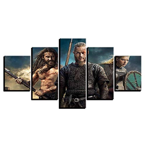 QYY 5 Pieces Wall Art Pictures Modern Homes Decor Canvas HD Prints Vikings Paintings Livings Room TV Series Posters Modular Bedroom - 4