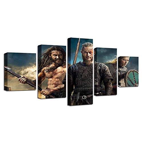 QYY 5 Pieces Wall Art Pictures Modern Homes Decor Canvas HD Prints Vikings Paintings Livings Room TV Series Posters Modular Bedroom - 5