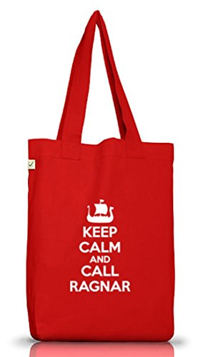 Keep Calm And Call Ragnar, Vikings Jutebeutel Stoff Tasche Earth Positive (ONE SIZE), Größe: onesize,Red - 2