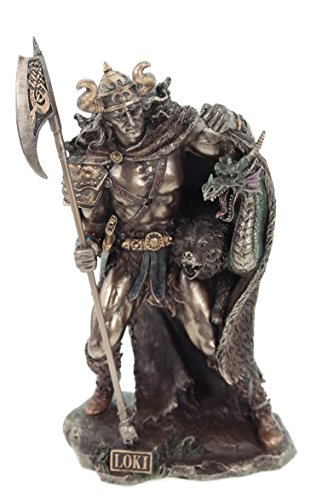 Loki Figur mit Midgardschlange & Fenriswolf nordische Mythologie