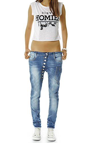 bestyledberlin Damen Boyfriend Jeans Baggy Style Damenjeans Skinny Fit Hose Knopfleiste j02kw 34/XS - 