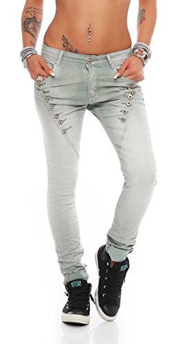 Fashion4Young Damen Jeans Baggy Grau