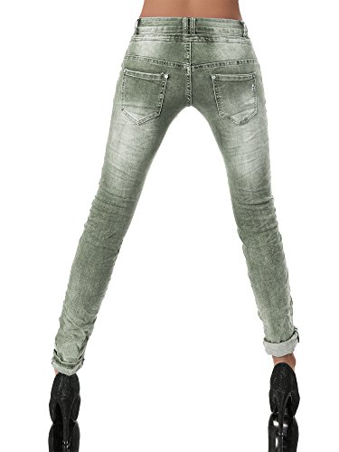 Damen Jeans Hose Boyfriend Damenjeans Harem Baggy Chino Haremshose L368, Größen:40 (L), Farben:Dunkelkhaki - 