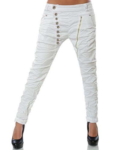 Damen Boyfriend Jeans Hose Reißverschluss Knopfleiste (weitere Farben) No 14145, Farbe:Weiß;Größe:38 / M - 