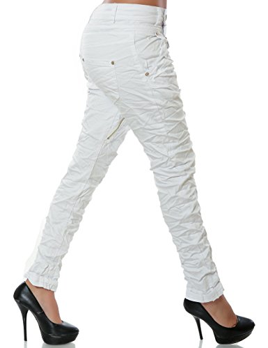 Damen Boyfriend Jeans Hose Reißverschluss Knopfleiste (weitere Farben) No 14145, Farbe:Weiß;Größe:38 / M - 