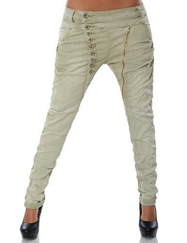 Damen Boyfriend Jeans Hose Reißverschluss Knopfleiste (weitere Farben) No 14145, Farbe:Beige;Größe:38 / M - 