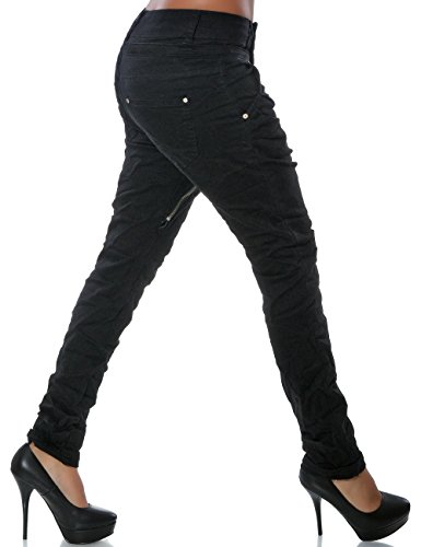 Damen Boyfriend Jeans Hose Reißverschluss Knopfleiste (weitere Farben) No 14145, Farbe:Schwarz;Größe:34 / XS - 