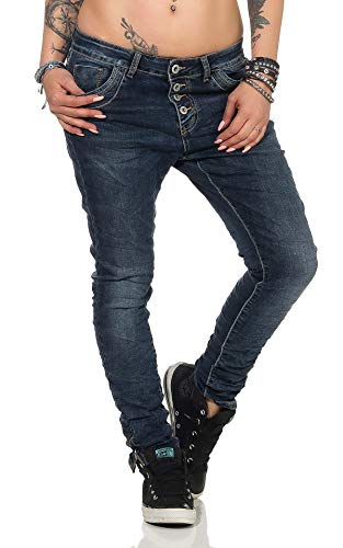 Fashion4Young Damenjeans Baggy Dunkelblau