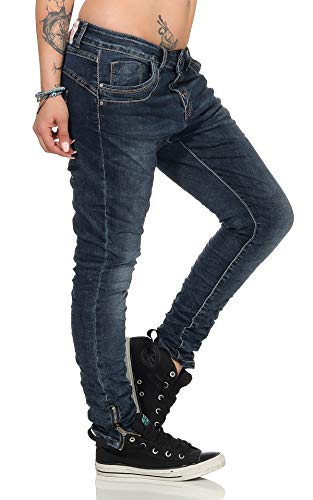 Fashion4Young 11407 Damen Jeans Röhrenjeans Hose Boyfriend Baggy Haremscut Damenjeans (Dunkelblau-7, XS-34) - 