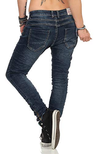 Fashion4Young 11407 Damen Jeans Röhrenjeans Hose Boyfriend Baggy Haremscut Damenjeans (Dunkelblau-7, XS-34) - 