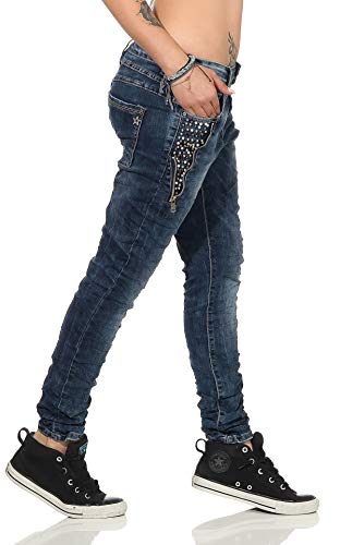 Fashion4Young 11407 Damen Jeans Röhrenjeans Hose Boyfriend Baggy Haremscut Damenjeans (Dunkelblau-8, XS-34) - 