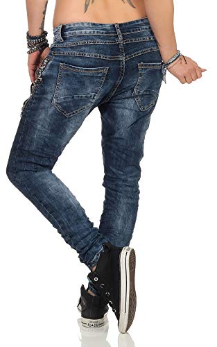 Fashion4Young 11407 Damen Jeans Röhrenjeans Hose Boyfriend Baggy Haremscut Damenjeans (Dunkelblau-8, XS-34) - 