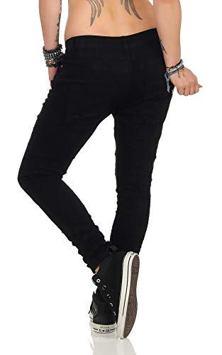 Fashion4Young 11424 Damen Jeans Röhrenjeans Hose Boyfriend Baggy Haremscut Damenjeans Slim-Fit (Schwarz14, XS-34) - 