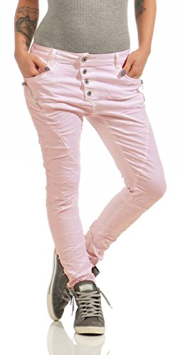 Fashion4Young Damen Jeans Baggy Slim-Fit Altrosa