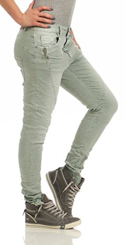 Fashion4Young 11424 LEXXURY Damen Jeans Röhrenjeans Hose Boyfriend Baggy Haremscut Damenjeans Slim-Fit (Khaki, XXL-44) - 