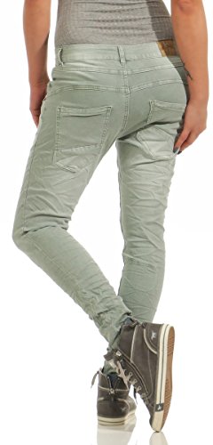 Fashion4Young 11424 LEXXURY Damen Jeans Röhrenjeans Hose Boyfriend Baggy Haremscut Damenjeans Slim-Fit (Khaki, XXL-44) - 