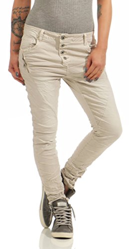 Fashion4Young Damenjeans Baggy Slim-Fit beige