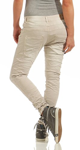 Fashion4Young 11424 LEXXURY Damen Jeans Röhrenjeans Hose Boyfriend Baggy Haremscut Damenjeans Slim-Fit (beige, 3XL-46) - 