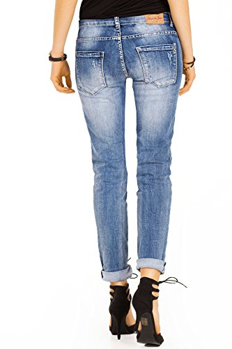 bestyledberlin Damen Boyfriend Style Jeans, Relaxed Fit Jeanshosen, Used-Look Baggy Hosen j18k (34/XS, Blau) - 