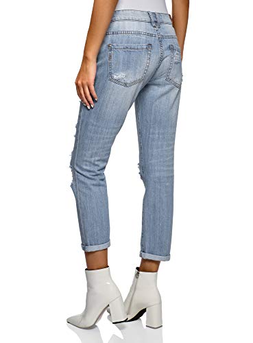 oodji Ultra Damen Boyfriend Jeans in Used-Optik, Blau, 26W / 32L (DE34 = EU36 = XS) - 