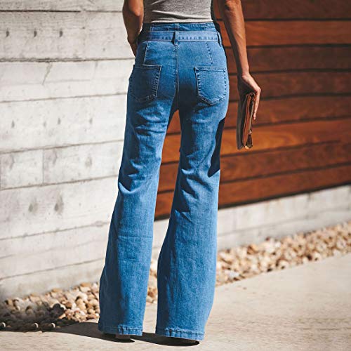 Vertvie Damen Jeans Bootcut Jeanshose Mit Hohem Bund Casual Lange Mode Hose Weite Schlaghosen Retro Stil Denim Hose(Blau, 2XL) - 