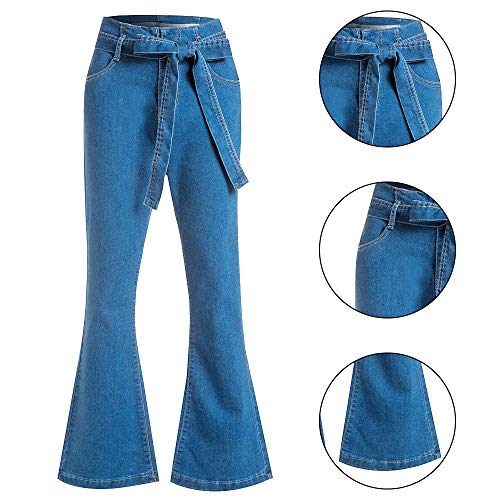 Vertvie Damen Jeans Bootcut Jeanshose Mit Hohem Bund Casual Lange Mode Hose Weite Schlaghosen Retro Stil Denim Hose(Blau, 2XL) - 