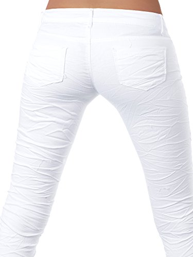 L851 Damen Jeans Hose Hüfthose Damenjeans Hüftjeans Röhrenjeans Röhrenhose Röhre, Farben:Weiß, Größen:34 (XS) - 