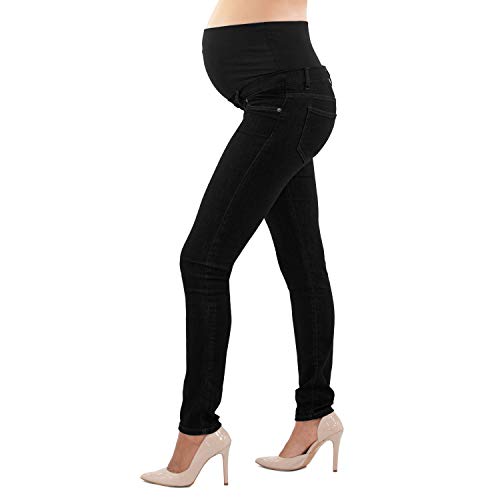 MAMAJEANS Skinny Fit Umstandsjeans, Grundlegende Jeggings Einfach Und Super Elastisch, Bequem Und Modisch - Made in Italy (XS, Schwarz) - 