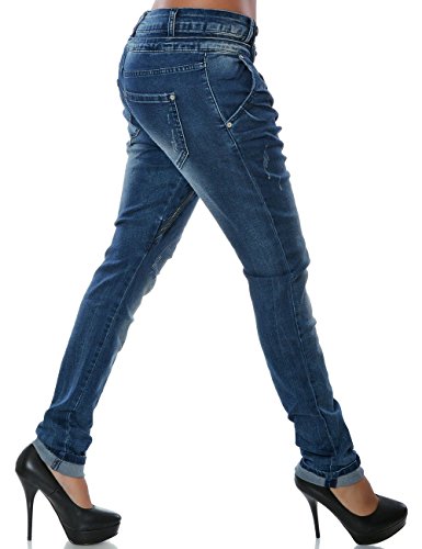 Daleus Damen Boyfriend Jeans Hose Reißverschluss Knopfleiste No 14145 Blau 44 / 2XL - 