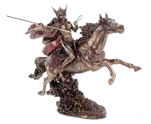Veronese Figur Walküre auf Pferd mit Speer bronziert Schildjungfer Odin