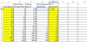 excel abrunden auf gerade zahl