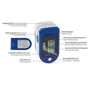 Das Pulsoximeter von Pulox zeigt Herzfrequenz (Puls) und die Sauerstoffsättigung im Blut an