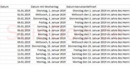 excel datum fortlaufend mit wochentag