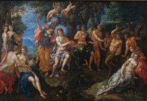 Wettstreit zwischen Pan und Apollon: Midas mit Eselsohren (Hendrik de Clerck, ca. 1620)