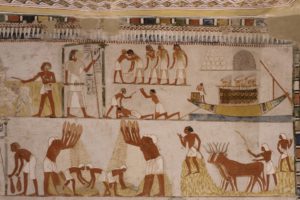 Darstellung einer Alltagsszene im Alten Ägypten, erhalten auf einer Innengrabmauer in Luxor (Ägypten), Bildnachweis: naTsumi / Shutterstock.com