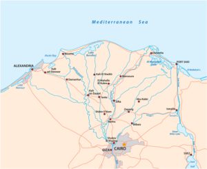 Karte des Nildeltas und Suezkanals (rechts)