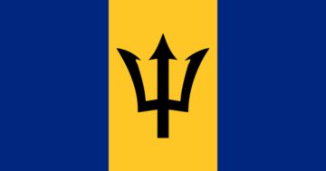 Barbados Flagge in Gelb und Blau mit schwarzen Dreizack