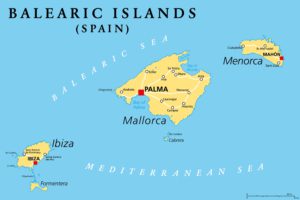 Karte der Balearen im Mittelmeer