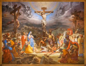 Fresko der Kreuzigung Jesu, in der Kirche San Girolamo dei Croati in Rom (Italien), gemalt von Pietro Gagliardi (1847-1852), Bildnachweis: Renata Sedmakova / Shutterstock.com