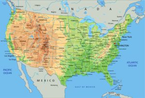 Karte der USA mit Nachbarstaaten und Grenzen