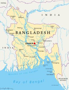 Karte von Bangladesch mit Nachbarstaaten und Grenzen