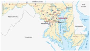 Landkarte des US-Bundesstaates Maryland mit den größten Städten