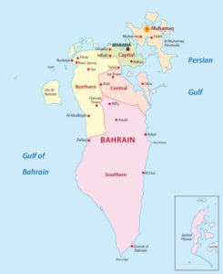 Politische Karte von Bahrain mit Verwaltungsbezirken