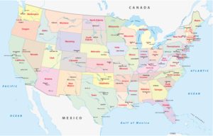 politische Karte der Bundesstaaten in den USA (ohne Alaska und Hawaii)