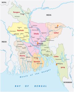 politische Karte von Bangladesch mit Verwaltungsregionen