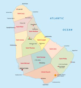 politische Karte von Barbados mit den Verwaltungsgemeinden