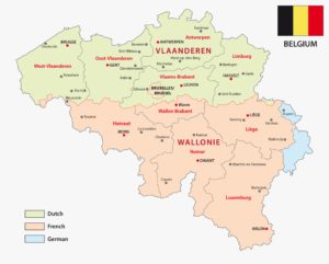 Politische Karte Belgiens mit Regionen, Provinzen und Sprachräumen
